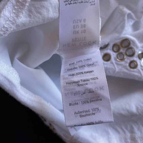 New Look White Cotton Metal Grommet Eyelet Detailing Trim Top Size 6 Petite - Picture 4 of 8